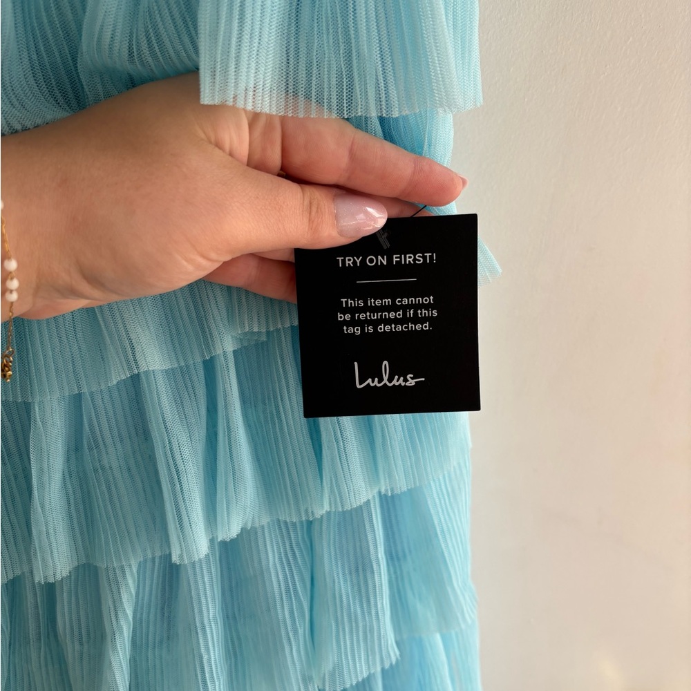 Lulus Radiant Event Light Blue Mesh Tiered Pleated Backless Maxi Dress - Picture 8 of 12